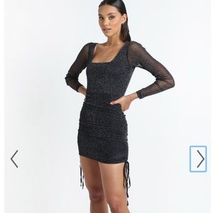 Showpo Long Sleeve Black Mesh Mini Dress